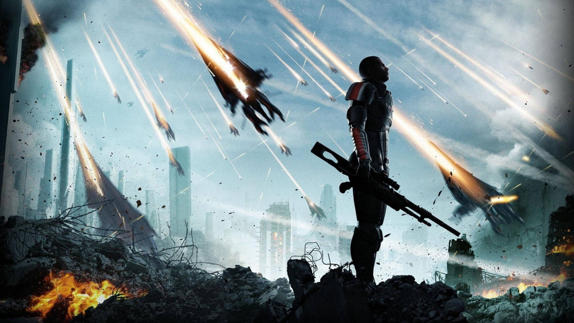 Mass Effect Shepard In Battle Field Wallpaper
