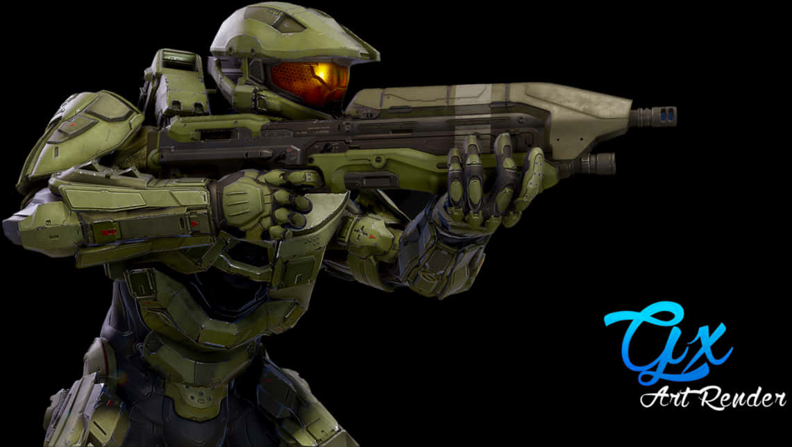 Master Chief Aimingwith Rifle PNG