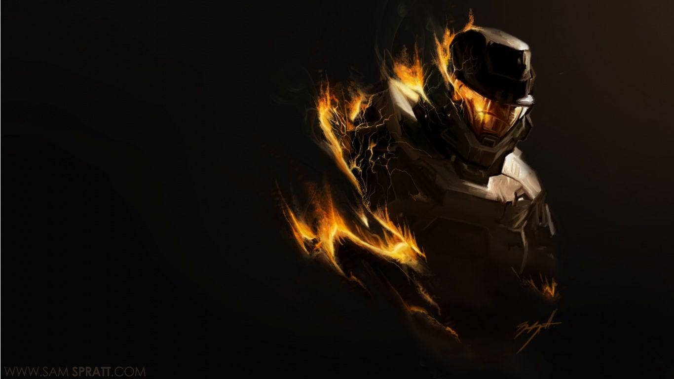 Master Chief Right Flame Ember Wallpaper