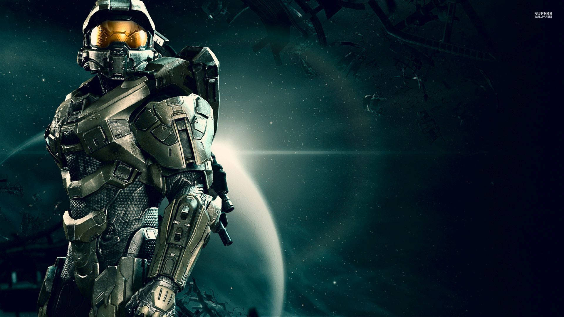 Master Chief With Planet Behind Wallpaper