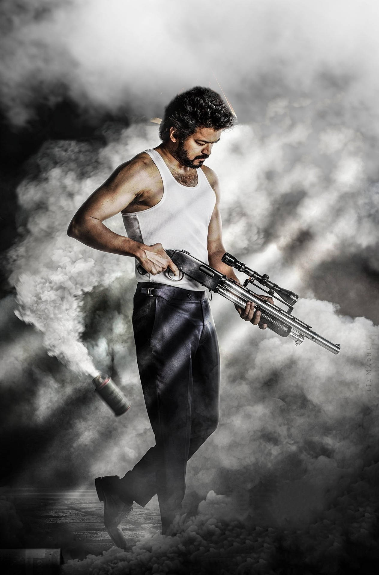 Master Vijay Hd Gun And Bomb Wallpaper