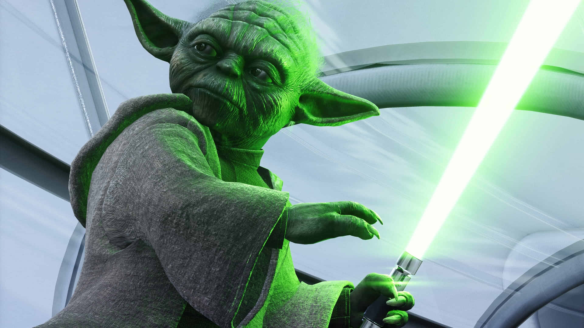 Master_ Yoda_with_ Lightsaber_ Ultra_ Wide Wallpaper