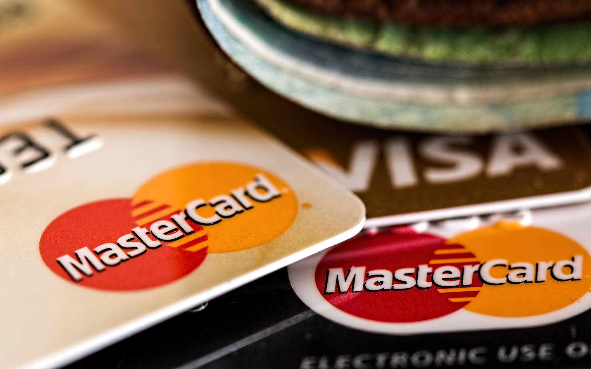 Mastercard og Visakreditkort Makro skud Wallpaper