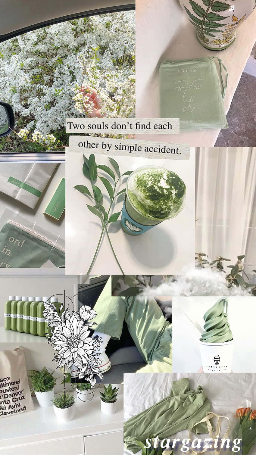 Matcha Aesthetic Collage Wallpaper
