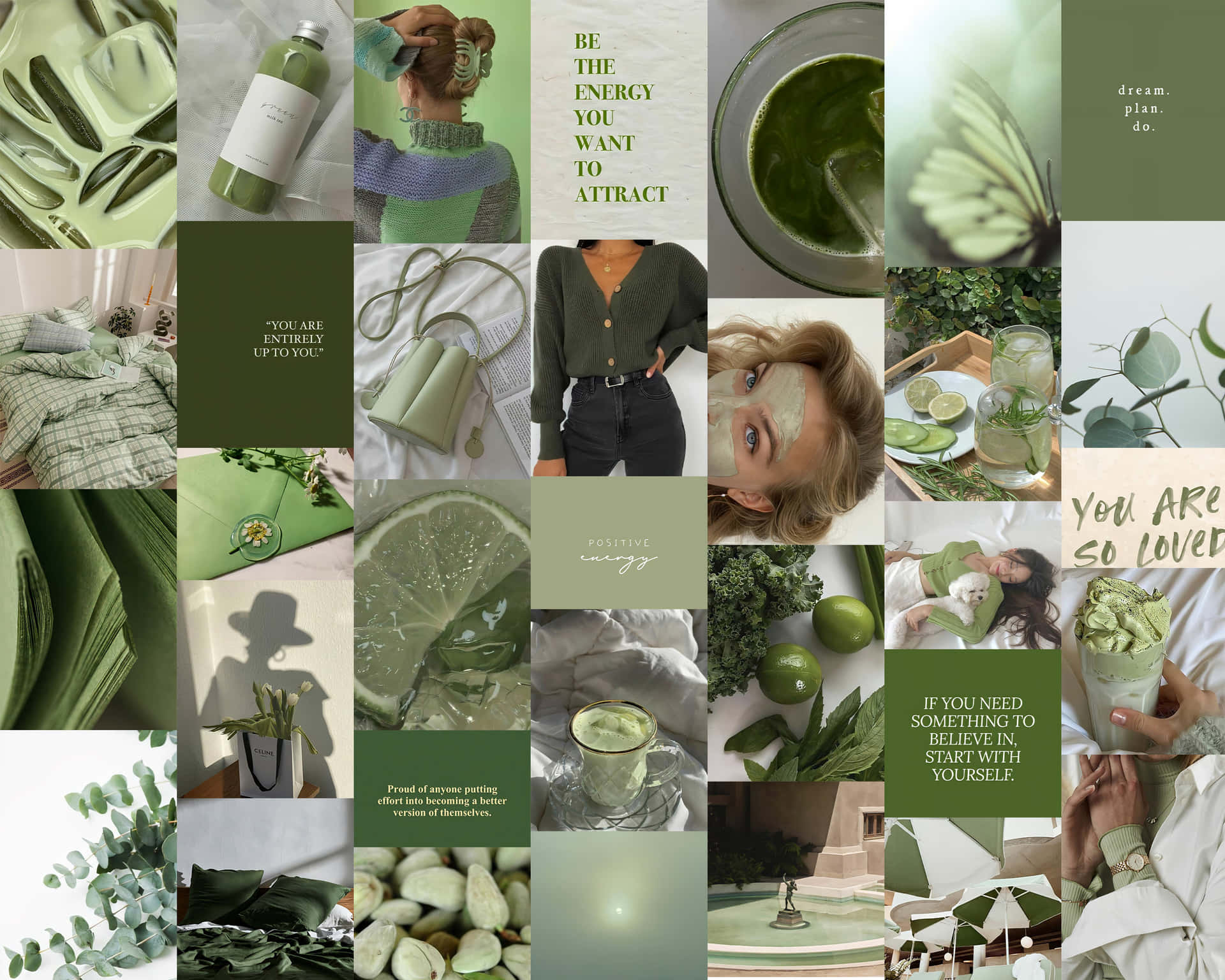 Matcha Inspired Aesthetic Collage Wallpaper