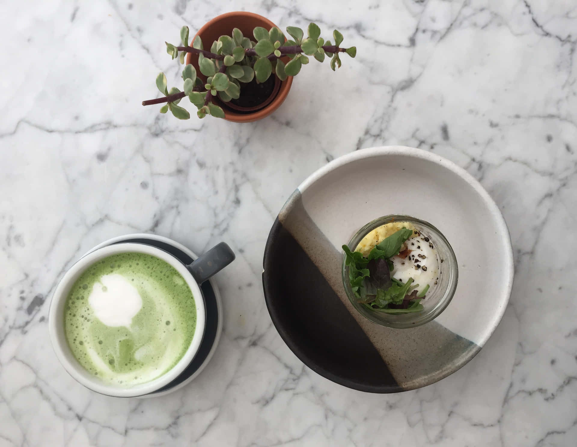 Matcha Latteand Healthy Snack Top View Wallpaper