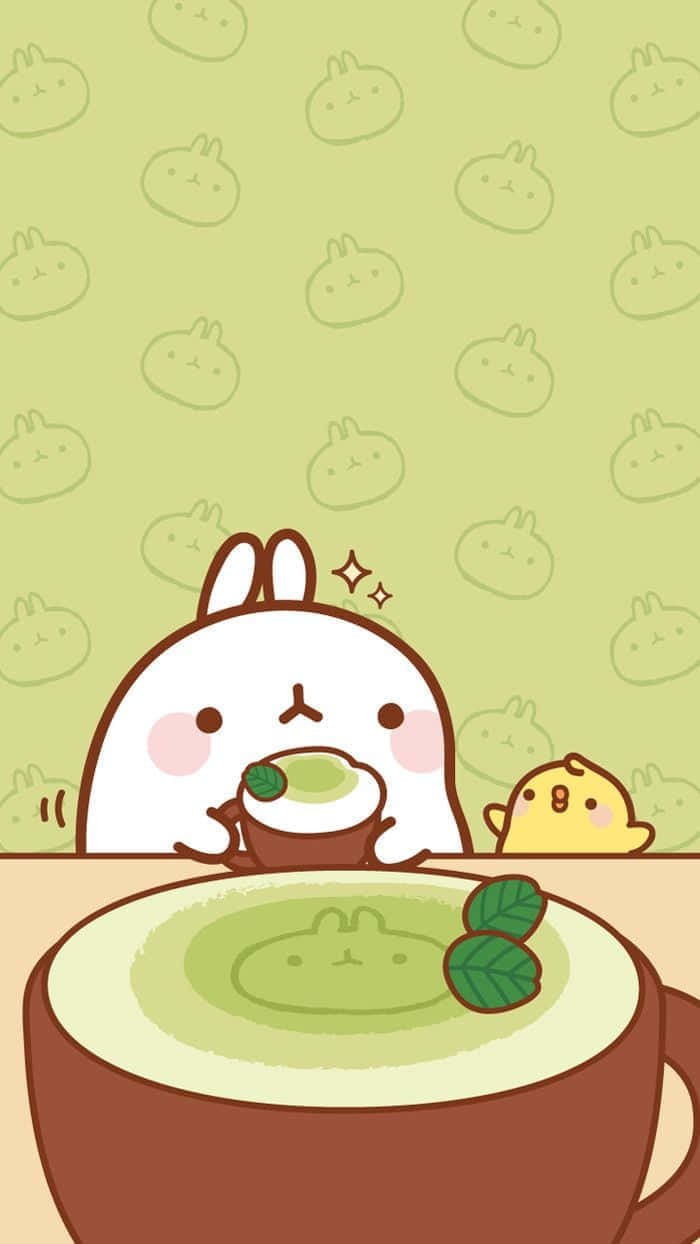 Matcha Momentswith Cute Characters Wallpaper