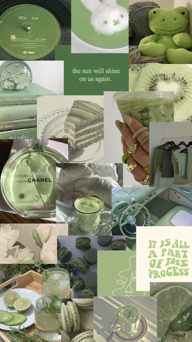 Matcha Toned Moodboard Aesthetic Collage Wallpaper