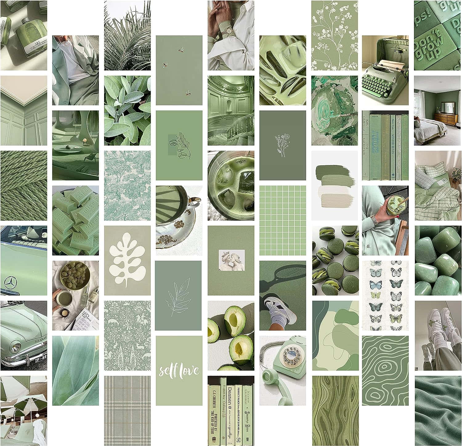 Matcha Toned Moodboard Collage Wallpaper