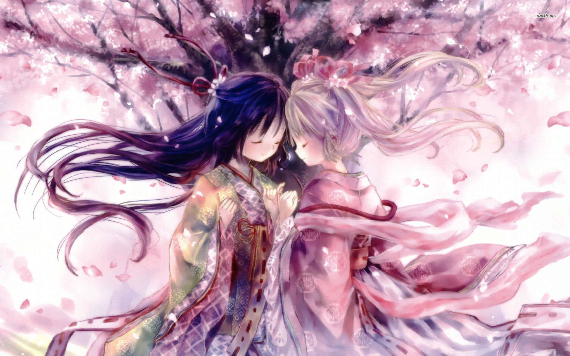 Matching Anime Friends Cherry Blossoms Wallpaper