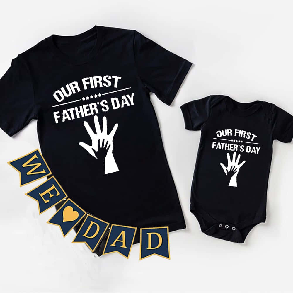 A Father's Day Outfit With A Handprint And A Banner