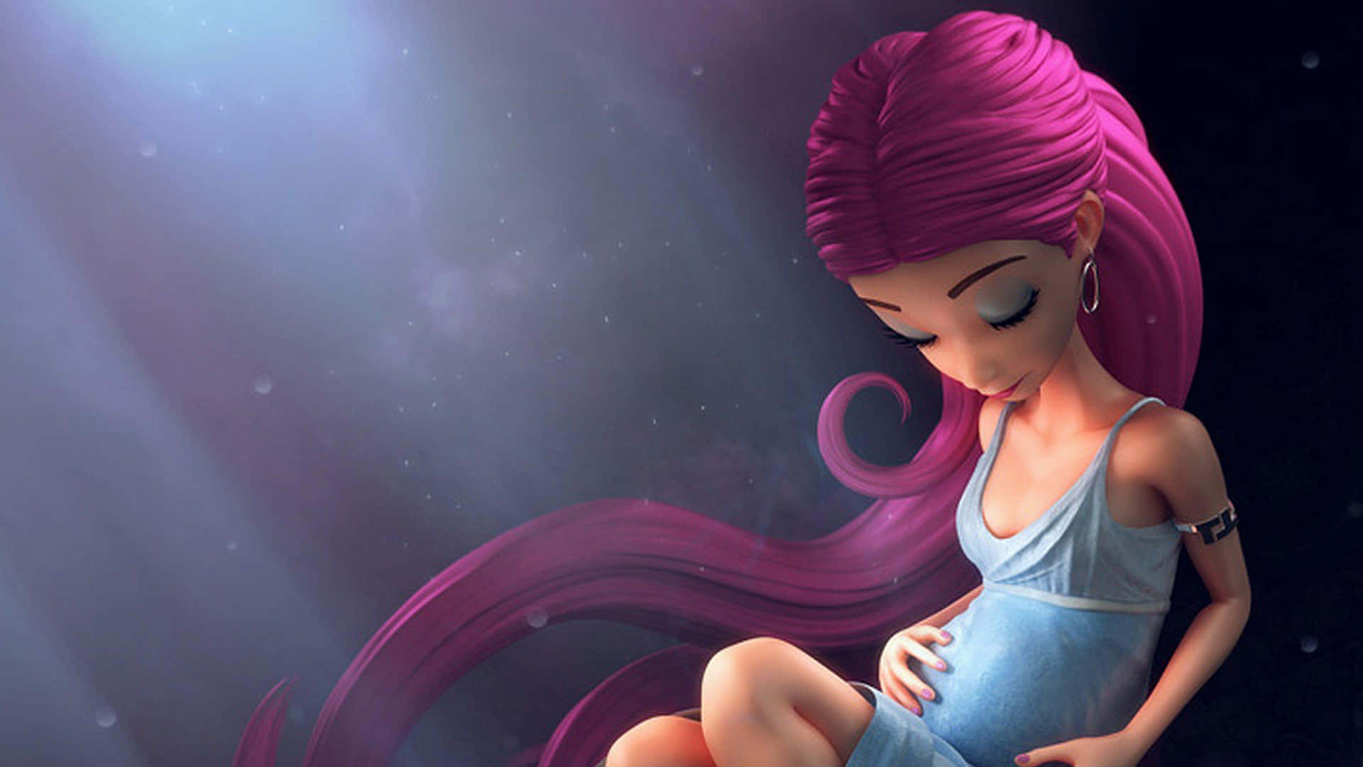 Immaginedi Una Donna Con I Capelli Rosa In Stile Cartone Animato Durante La Maternità.