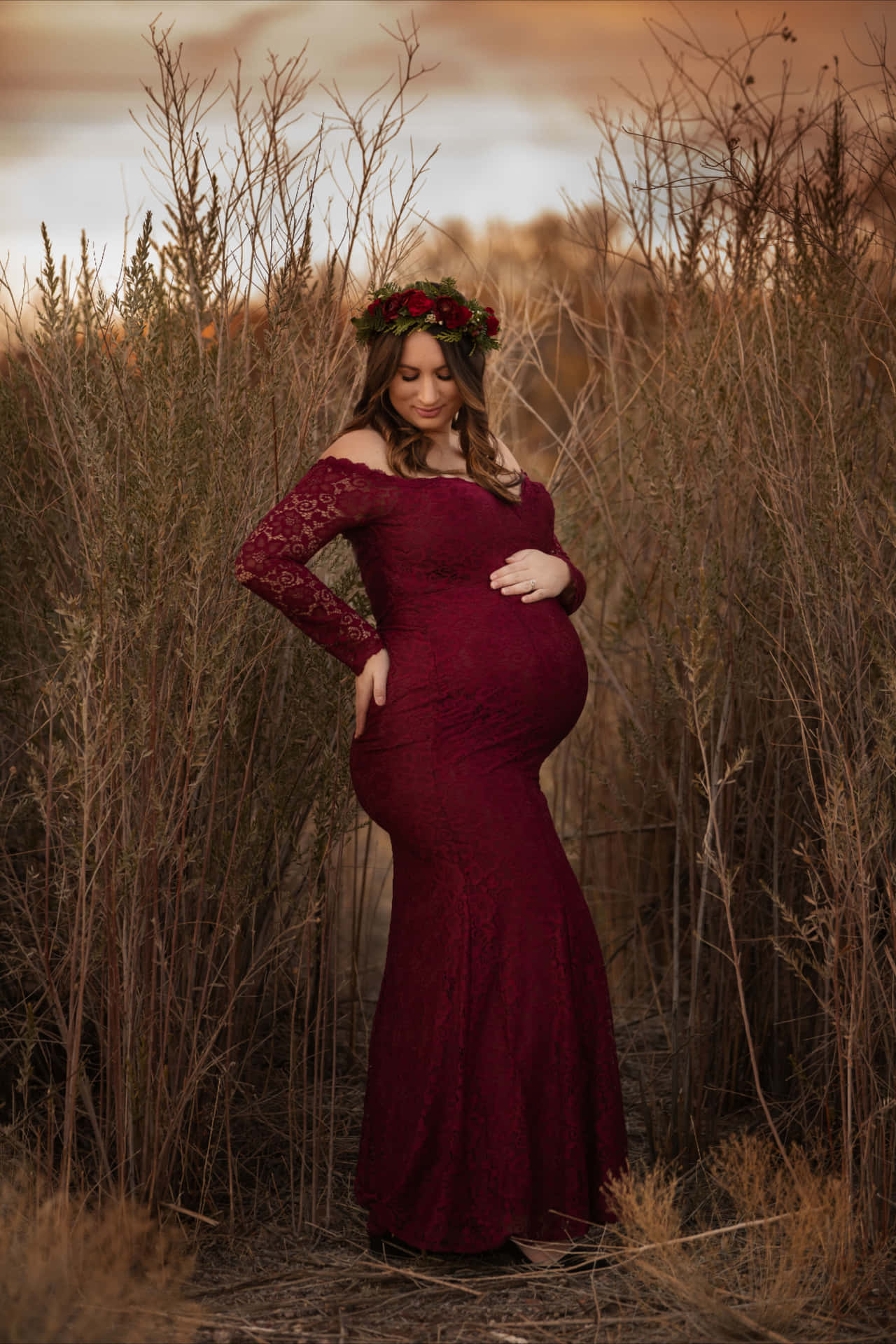 Schwangerfrau Im Feld Schwangerschaftsbild