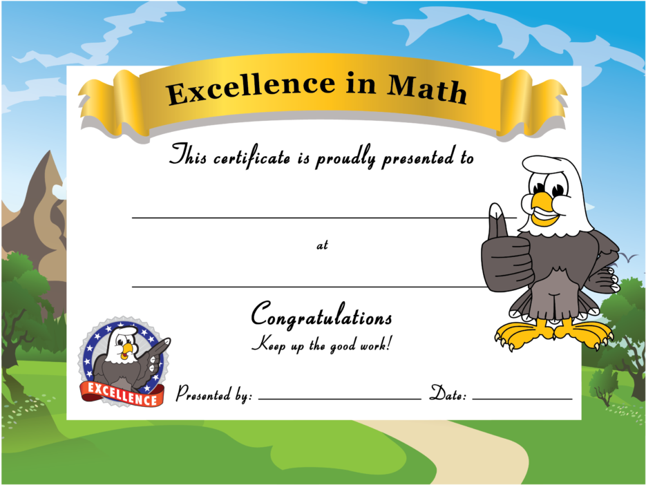 Math Excellence Certificate Template Eagle Mascot PNG