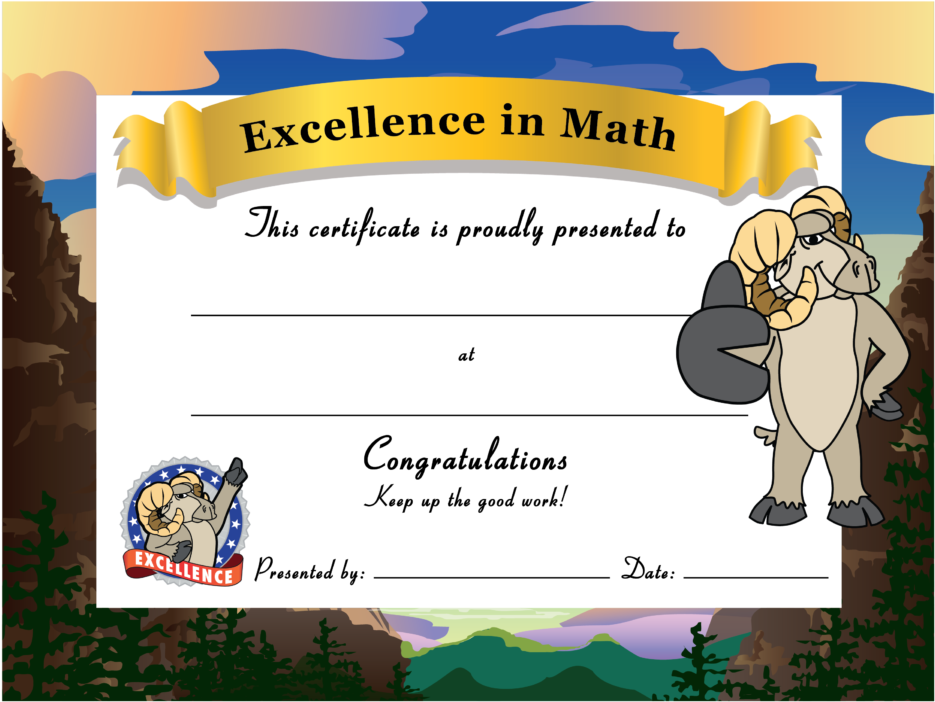 Math Excellence Certificate Template PNG