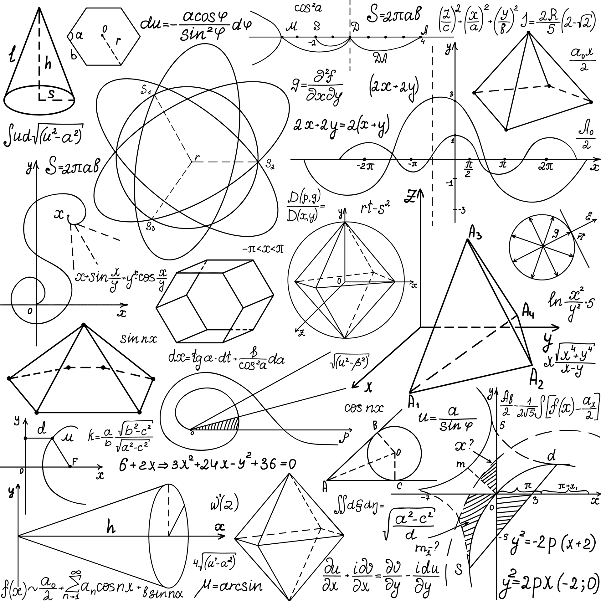 Mathematical Formulasand Geometric Shapes Background PNG