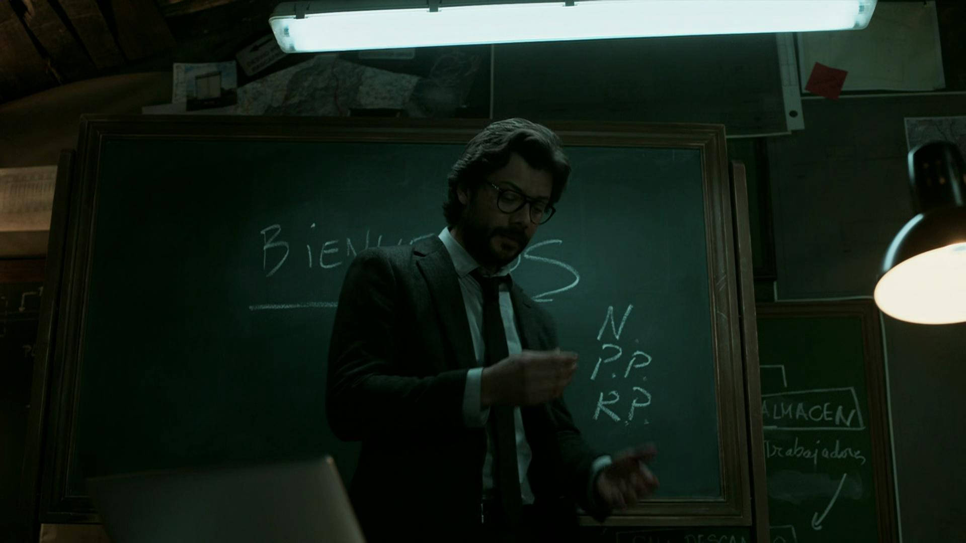The Mastermind Behind the Chaos - The Professor from Money Heist Wallpaper