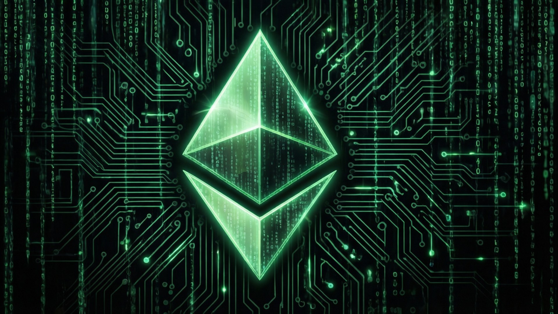 Ethereum-logo med digital matrisekode.