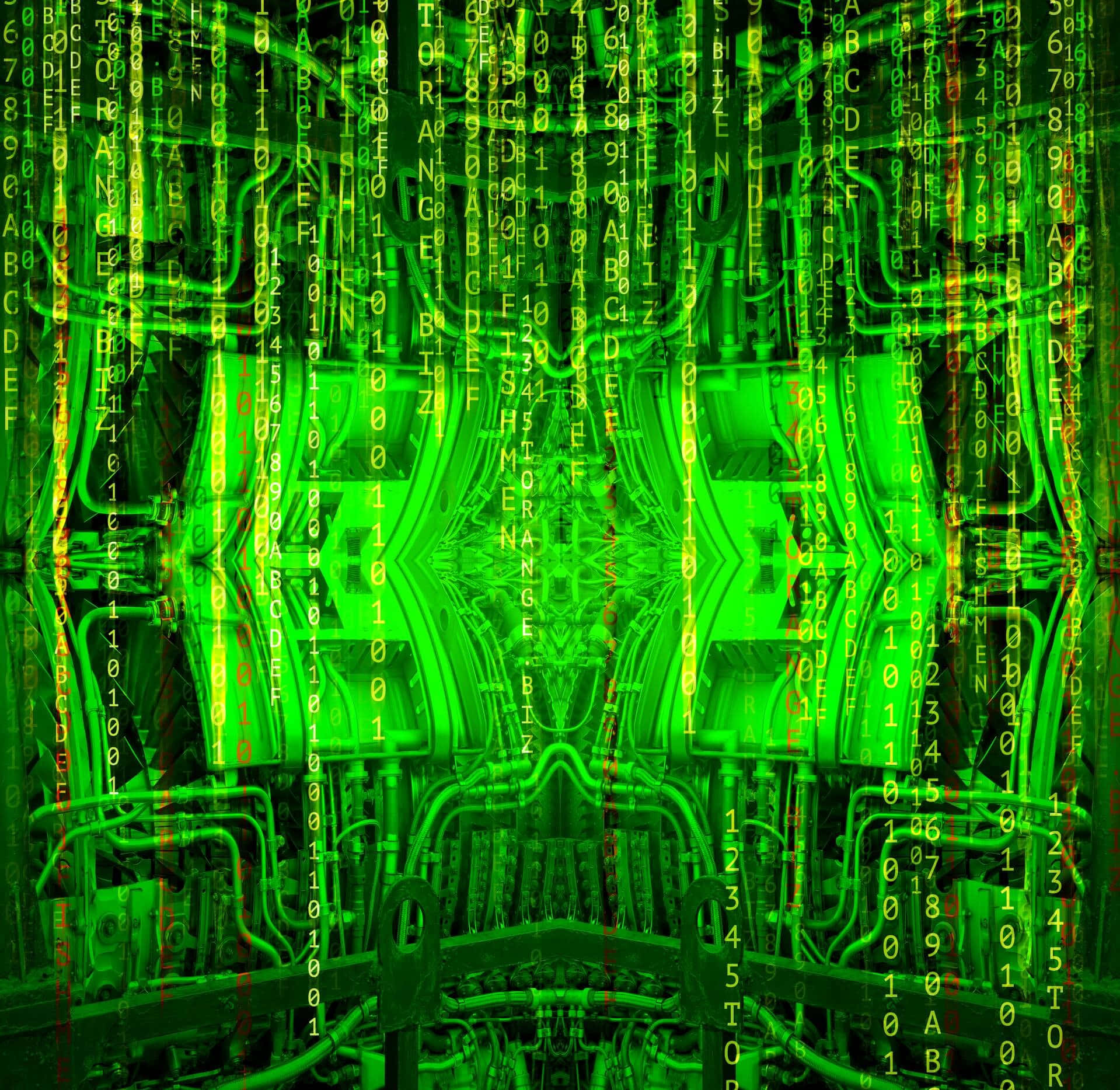 A Green Matrix Code With A Computer Screen