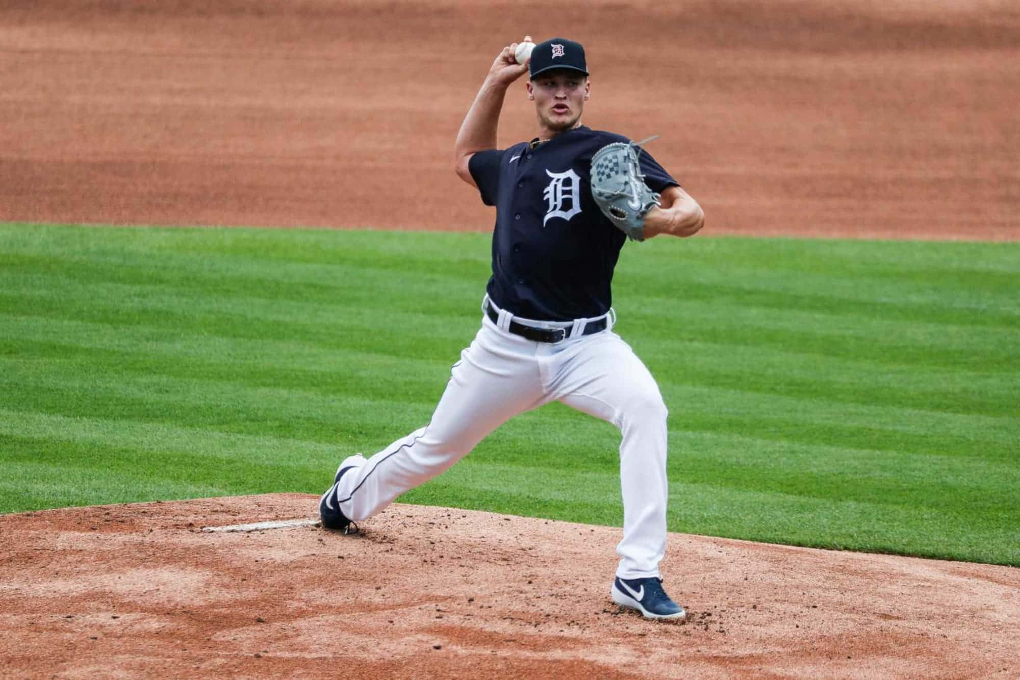 Matt Manning Delivering A Powerful Pitch During A Baseball Game Wallpaper