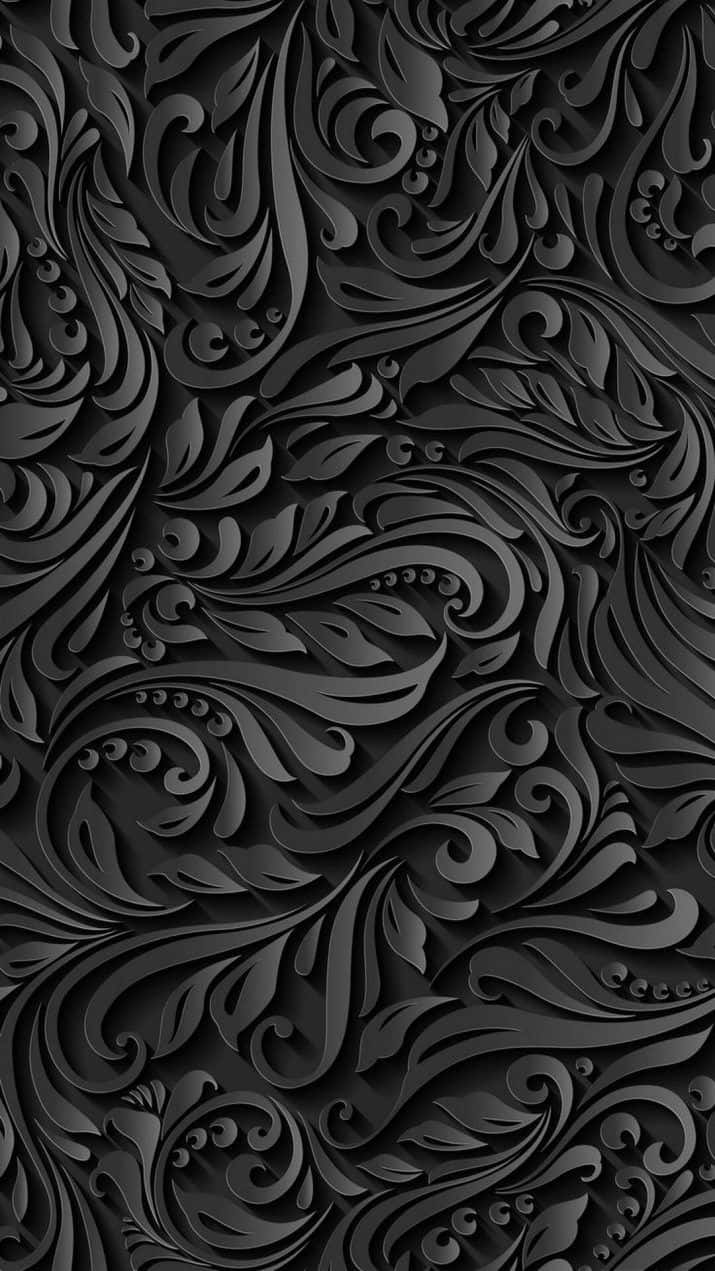 Matte Black Floral Pattern Texture Wallpaper