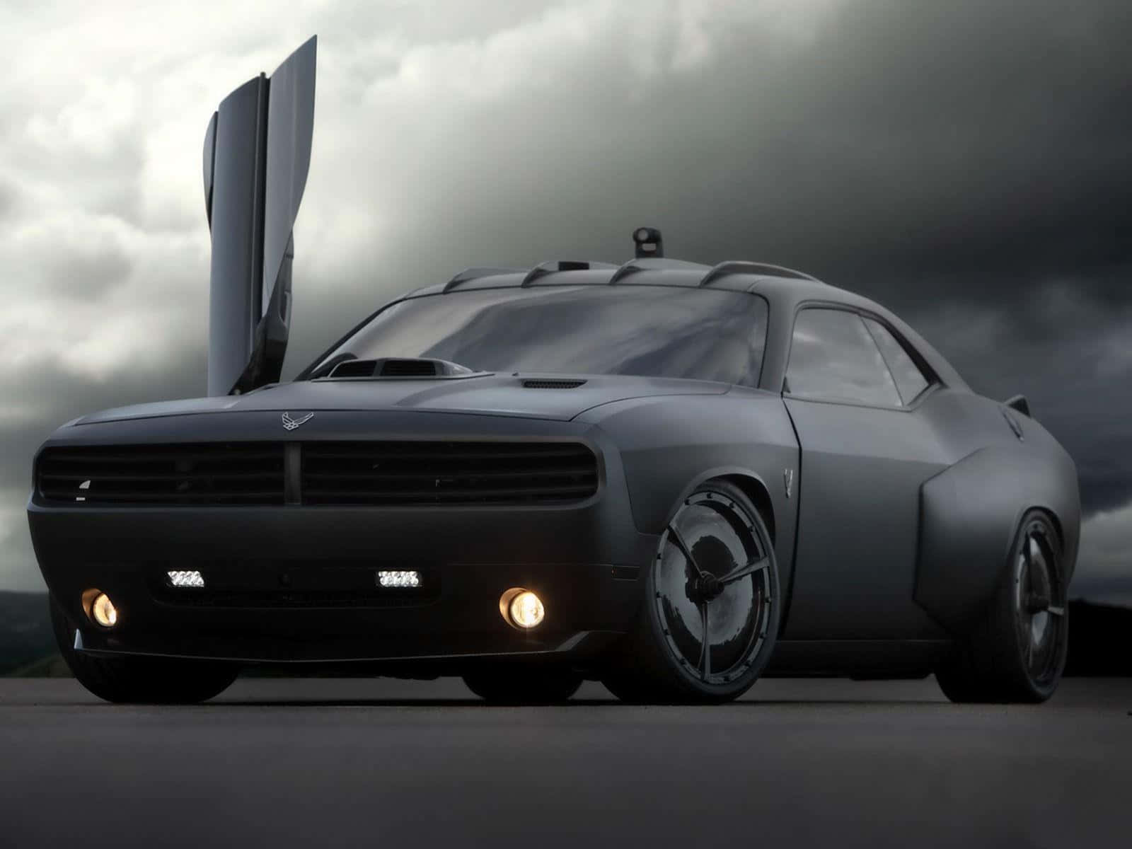 Matte Black Muscle Car With Vertical Doors Wallpaper