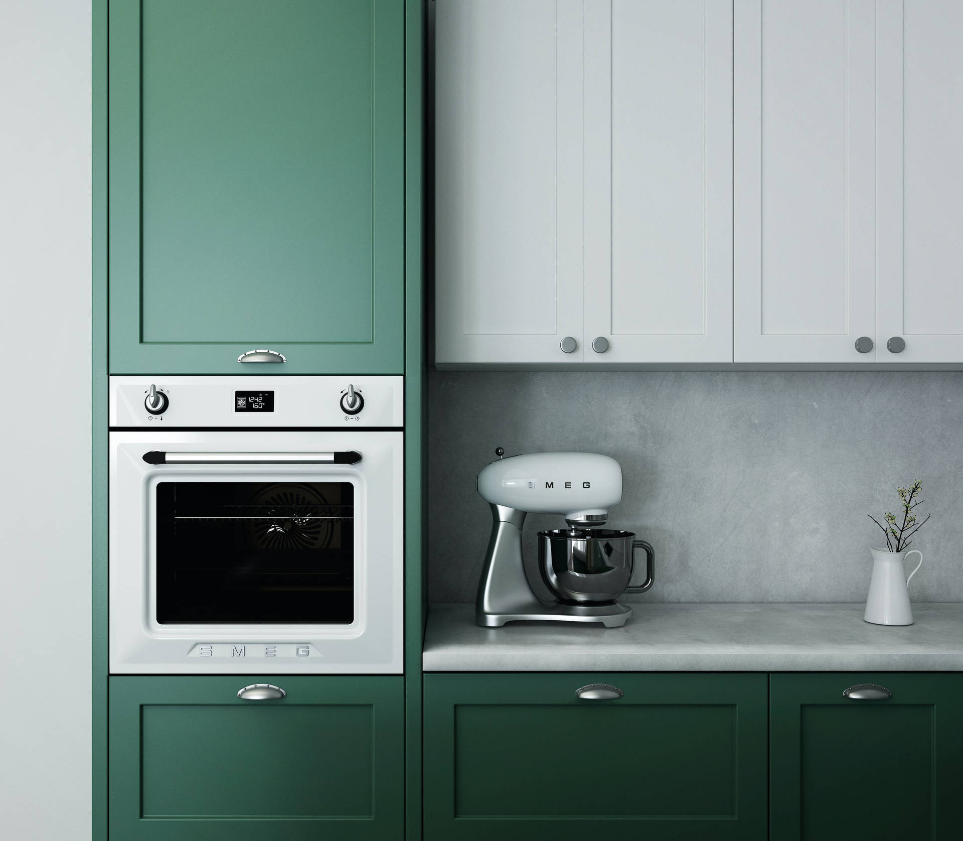 Matted Green And White Kitchen Wallpaper