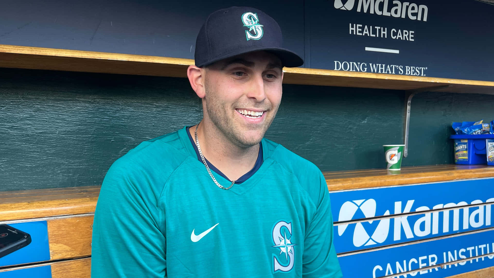 Matthew Boyd Smilingin Mariners Dugout Wallpaper