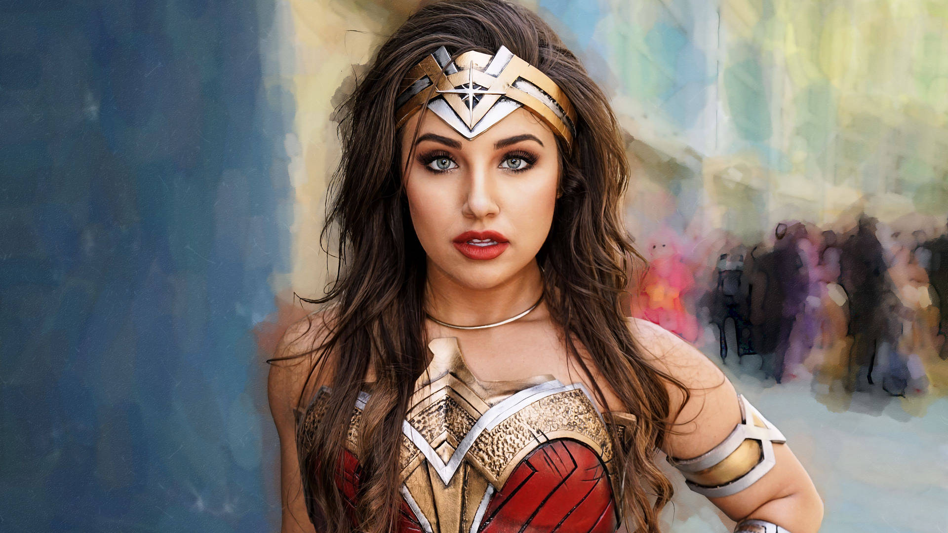 Mature Woman In A Wonder Woman Costume Background