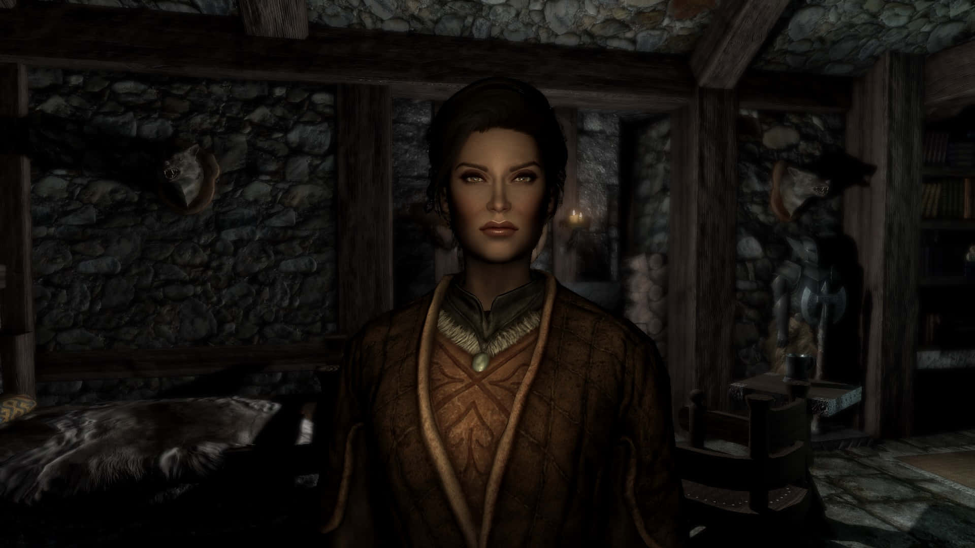 Caption: Maven Black-Briar: The Powerful and Influential Businesswoman of Riften Wallpaper