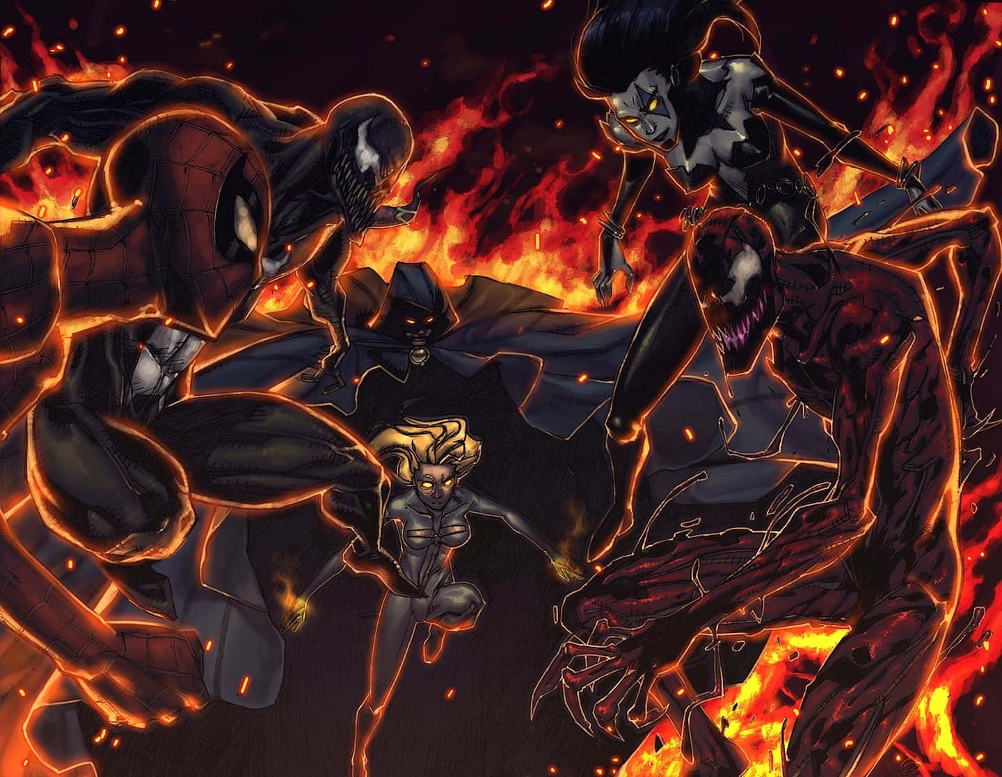 "Spider-Man vs Carnage in the iconic Maximum Carnage storyline" Wallpaper