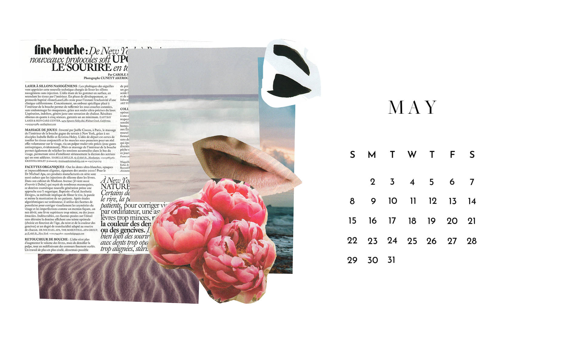 A Calendar With Flowers And A Newspaper Wallpaper