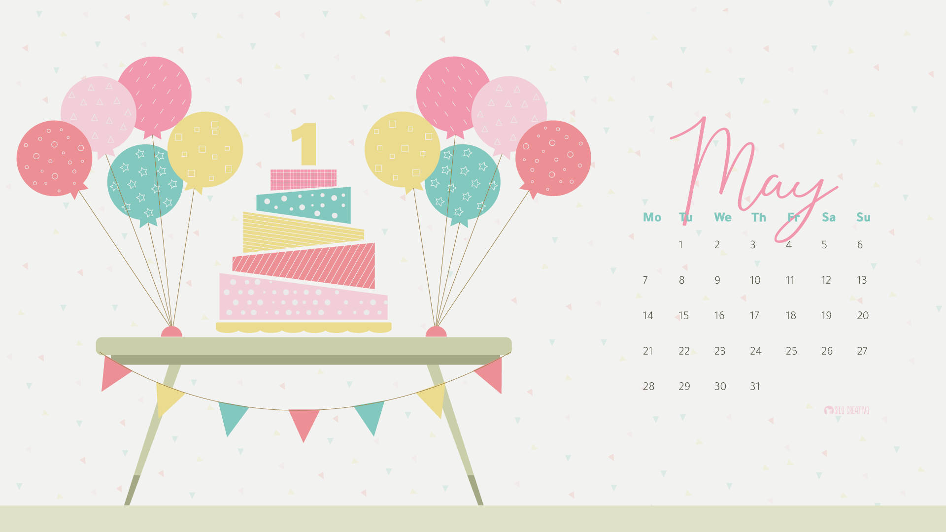 A Calendar With A Cake And Balloons Wallpaper