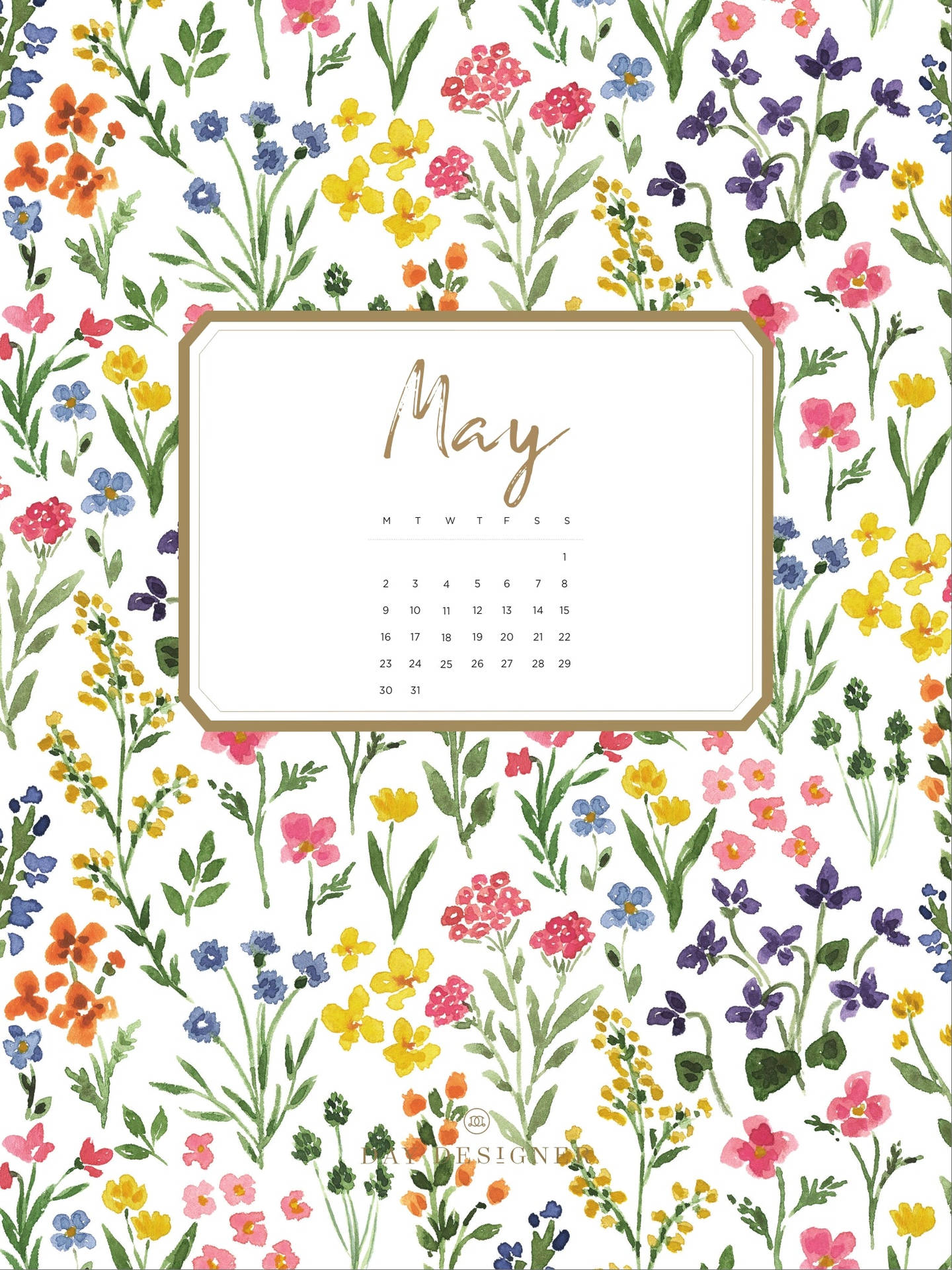 May 2022 Calendar Floral Art Pattern Wallpaper