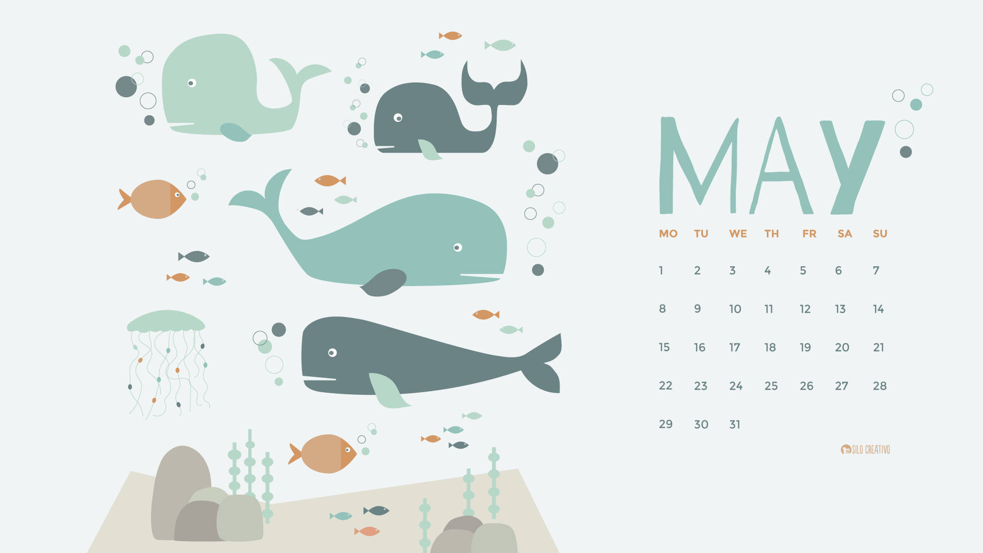May 2022 Calendar Cute Fish And Whales Wallpaper