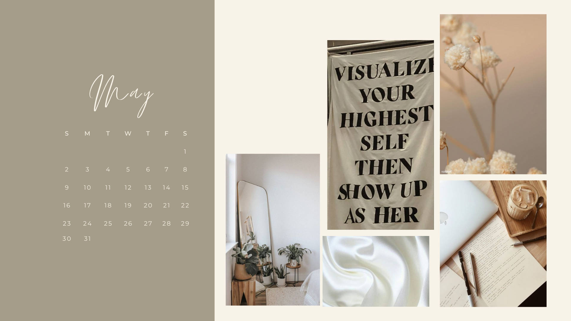 May 2022 Calendar Pastel Brown Aesthetic Wallpaper