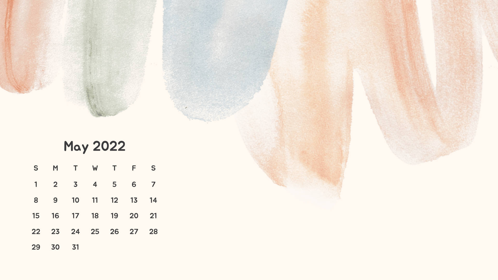 May 2022 Calendar Colorful Pastel Strokes Wallpaper