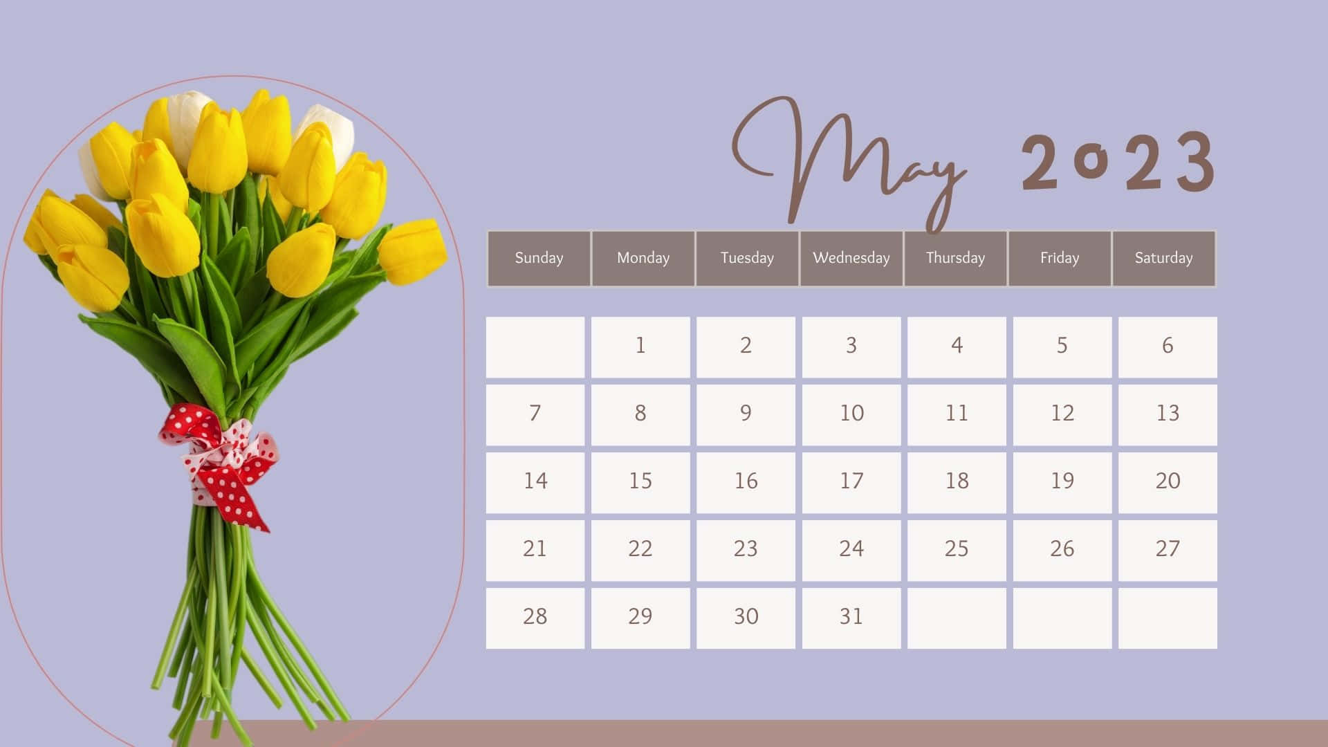 a calendar with yellow tulips and a bow Wallpaper