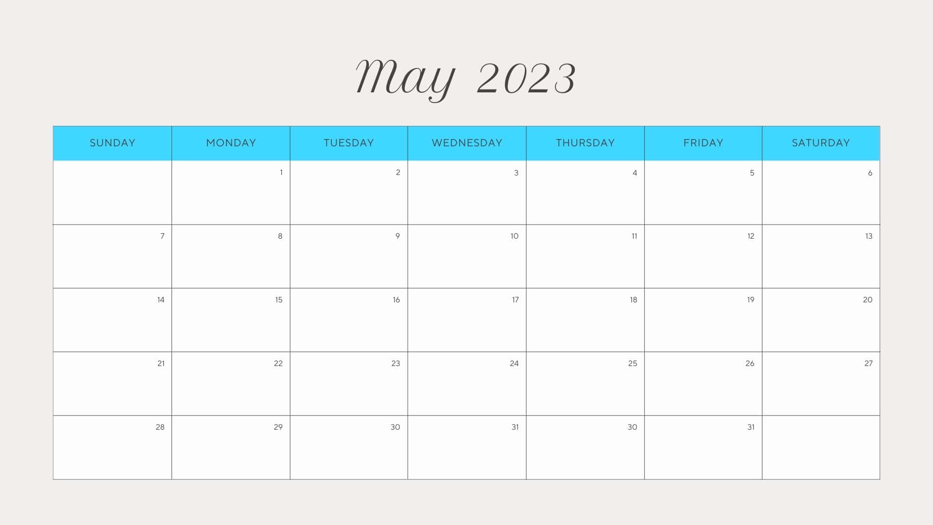 May 2020 Calendar Template With Blue And White Wallpaper