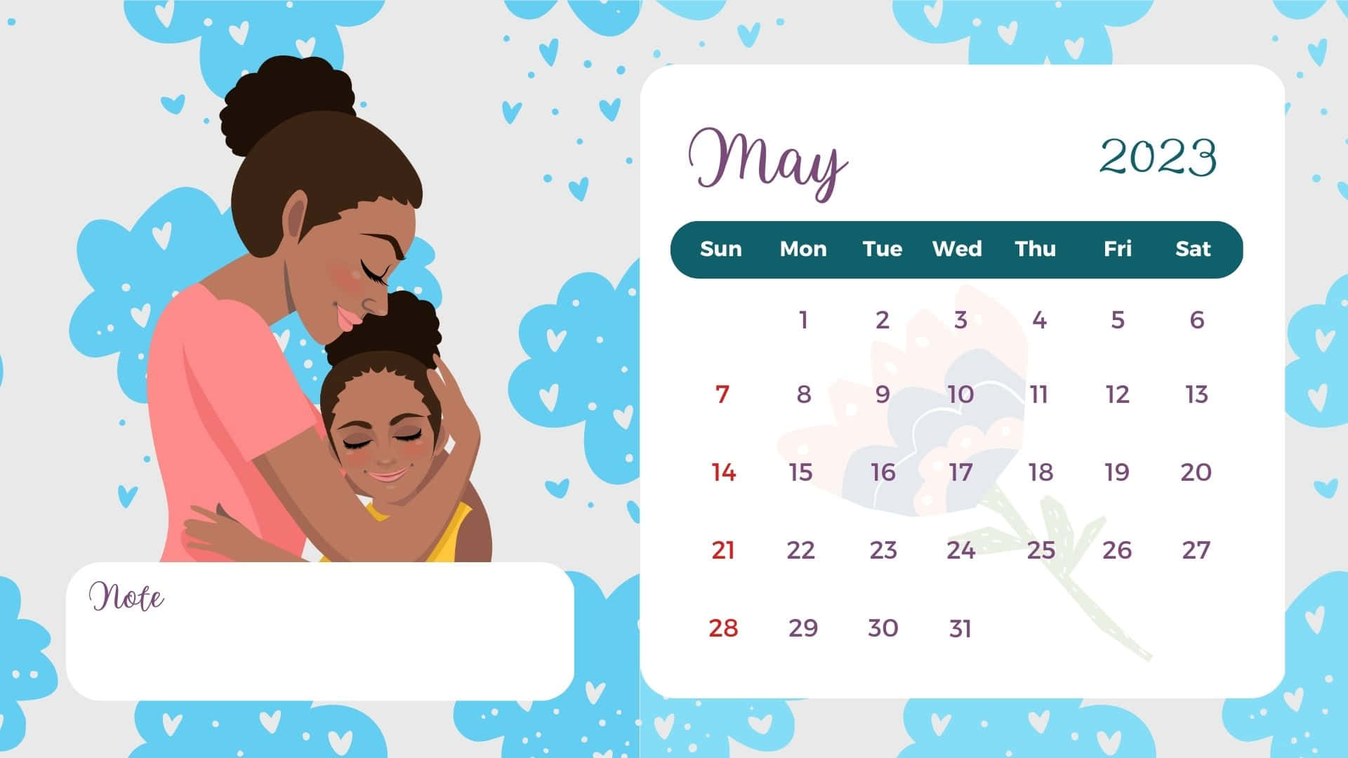 A Calendar With A Woman Hugging Her Child Wallpaper