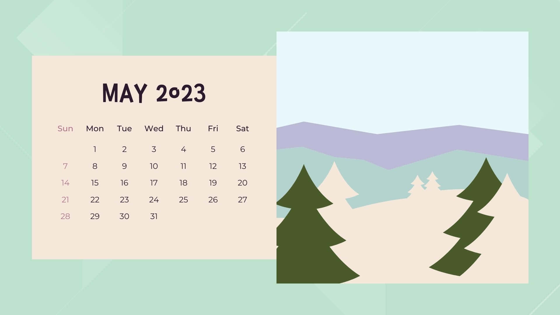 A Calendar With Mountains And Trees On It Wallpaper