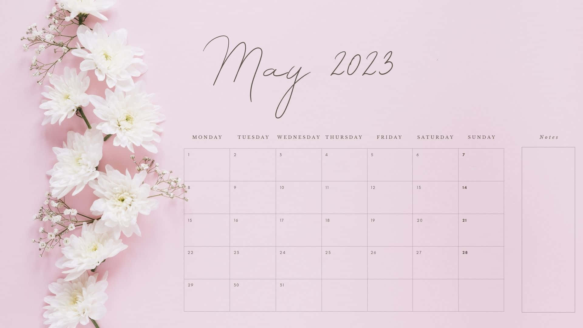 A Pink Calendar With White Flowers On It Wallpaper