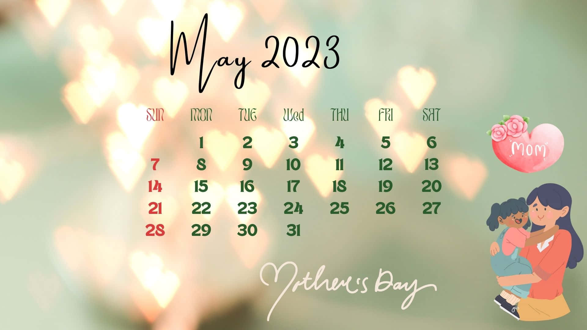 May 2018 Calendar With A Mother And Her Baby Wallpaper