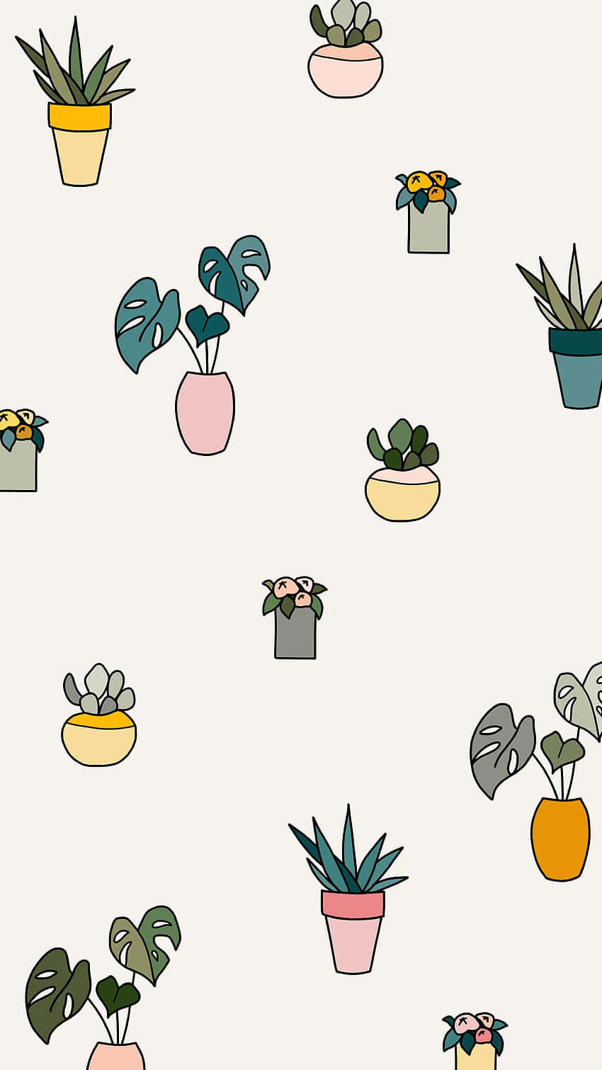 May Aesthetic Indoor Plants Pattern Wallpaper