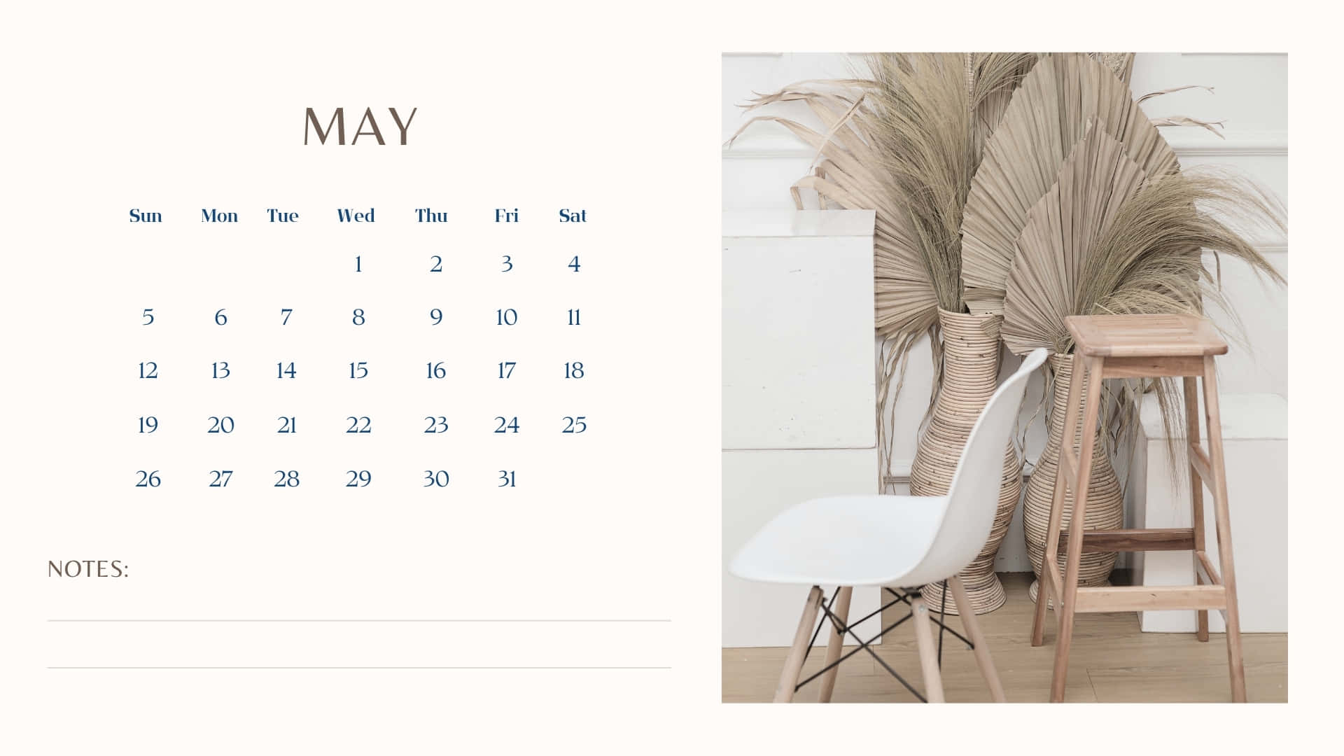 May_ Calendar_ Aesthetic_with_ Notes_ Section_and_ Decor Wallpaper