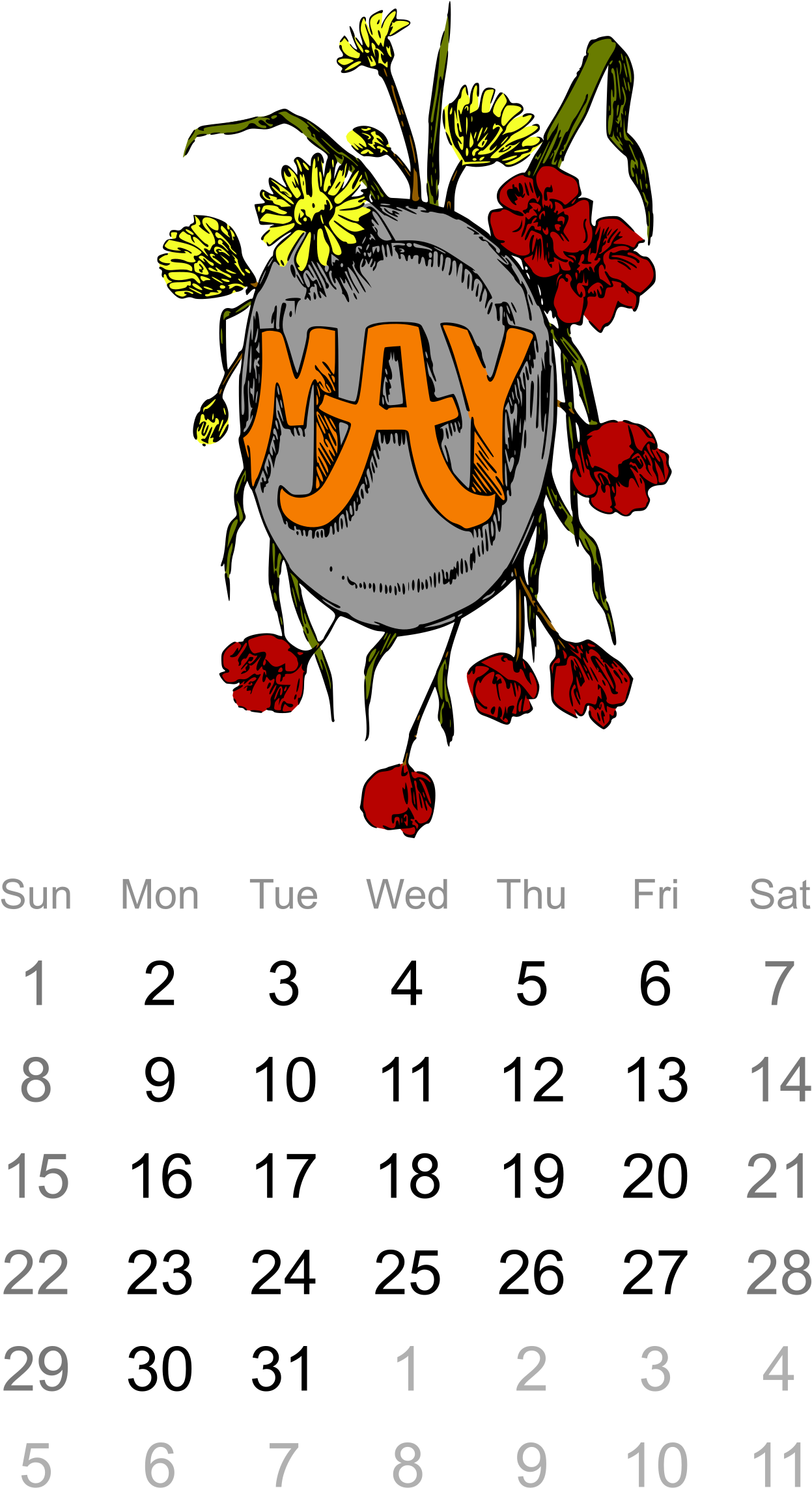 May Calendar Artistic Floral Design PNG