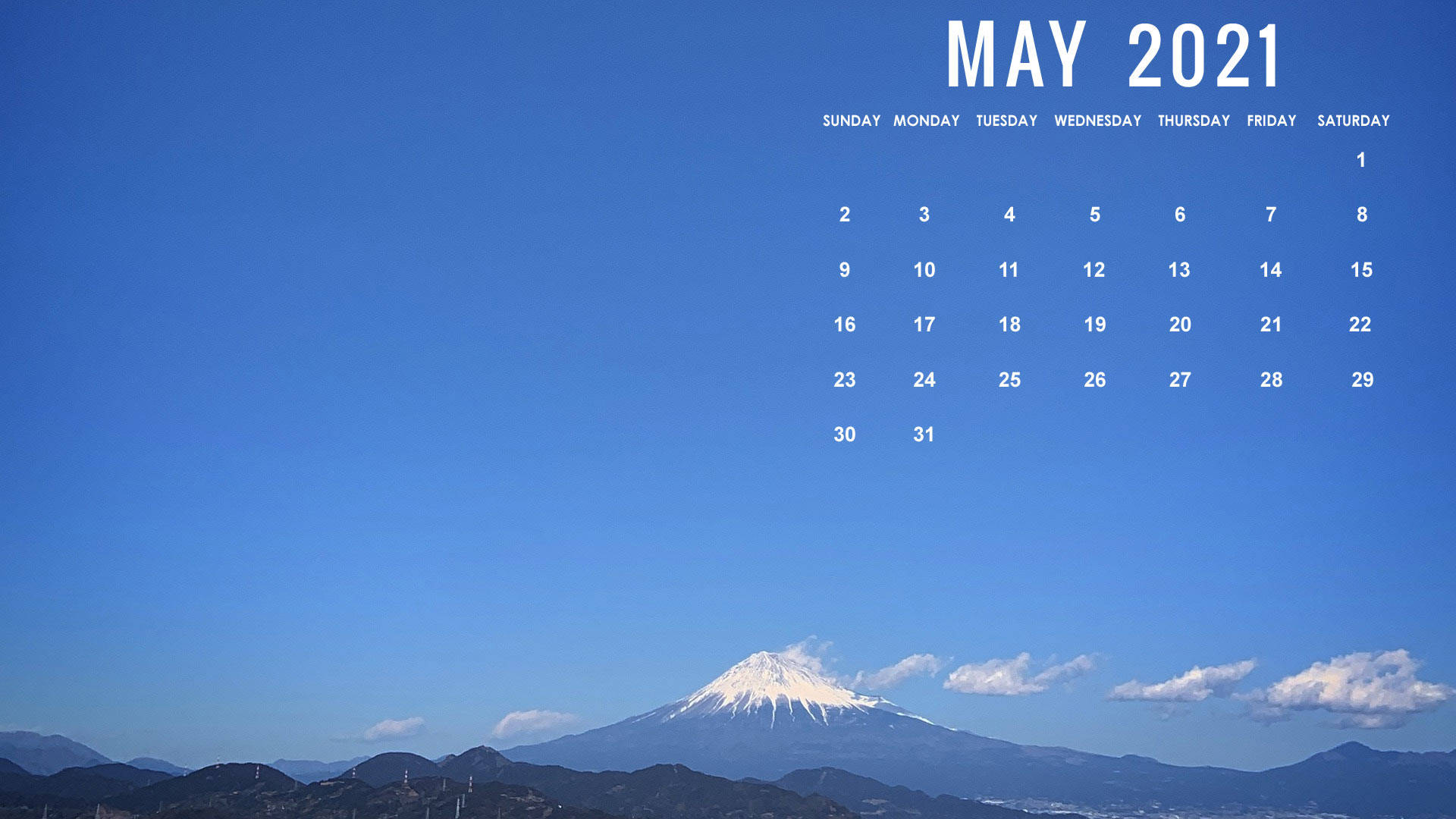 May Mt. Fuji Calendar 2021