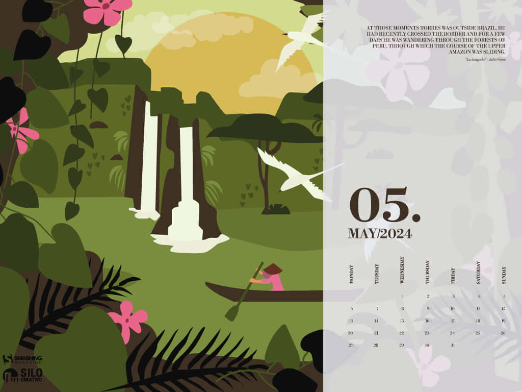 May2024 Jungle Waterfall Calendar Wallpaper