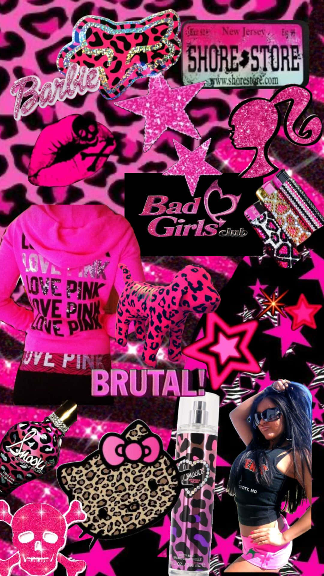 Mc Bling Aesthetic Collage Pink Black Wallpaper
