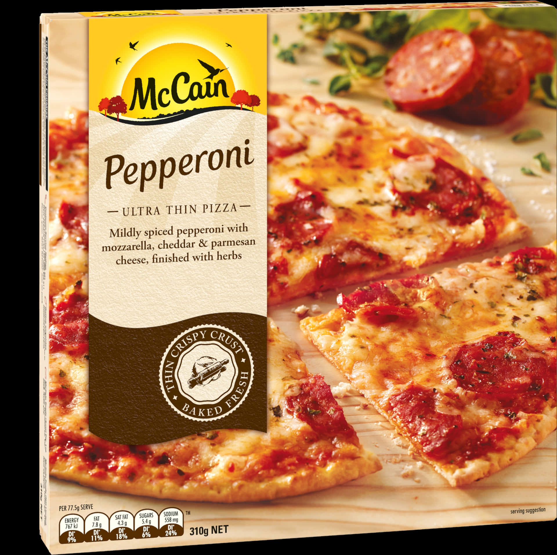 Mc Cain Pepperoni Ultra Thin Pizza Box PNG